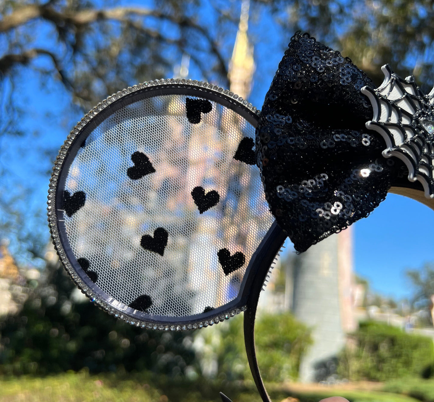 Black Hearts and Cobwebs: Pastel Goth Minnie Ears - Handcrafted Disney Accessory
