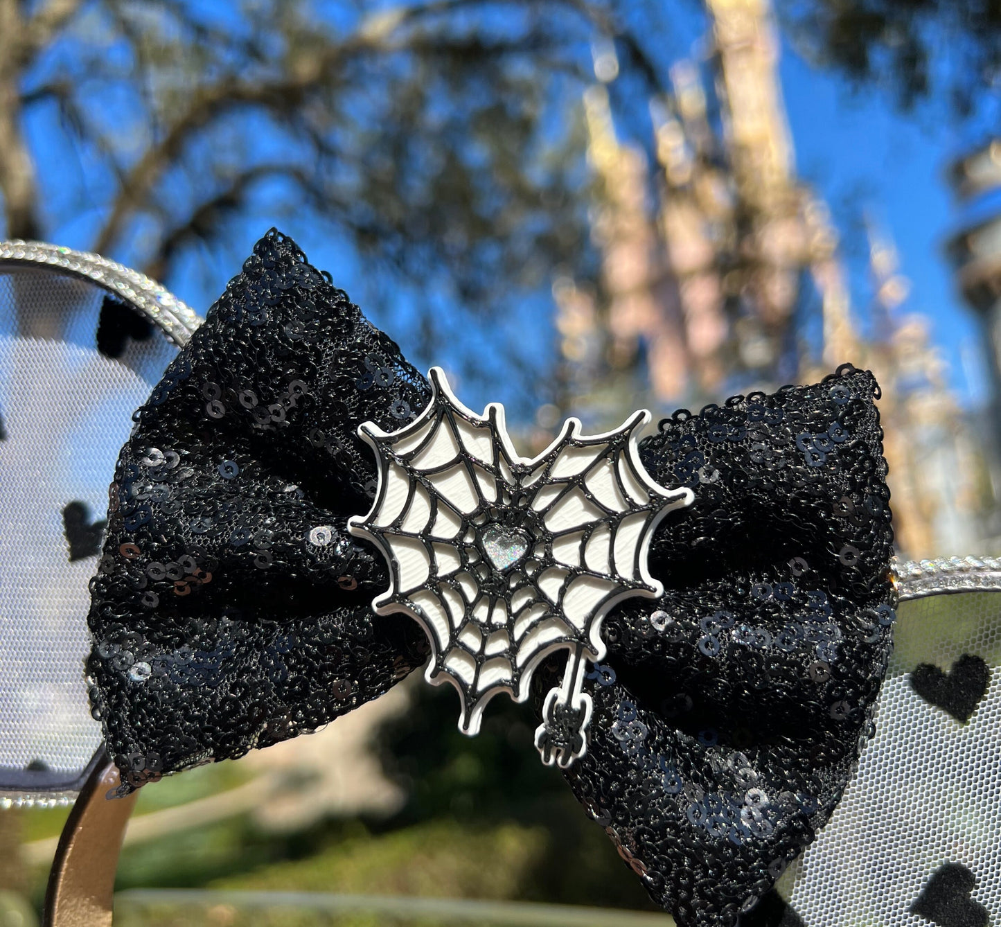 Black Hearts and Cobwebs: Pastel Goth Minnie Ears - Handcrafted Disney Accessory