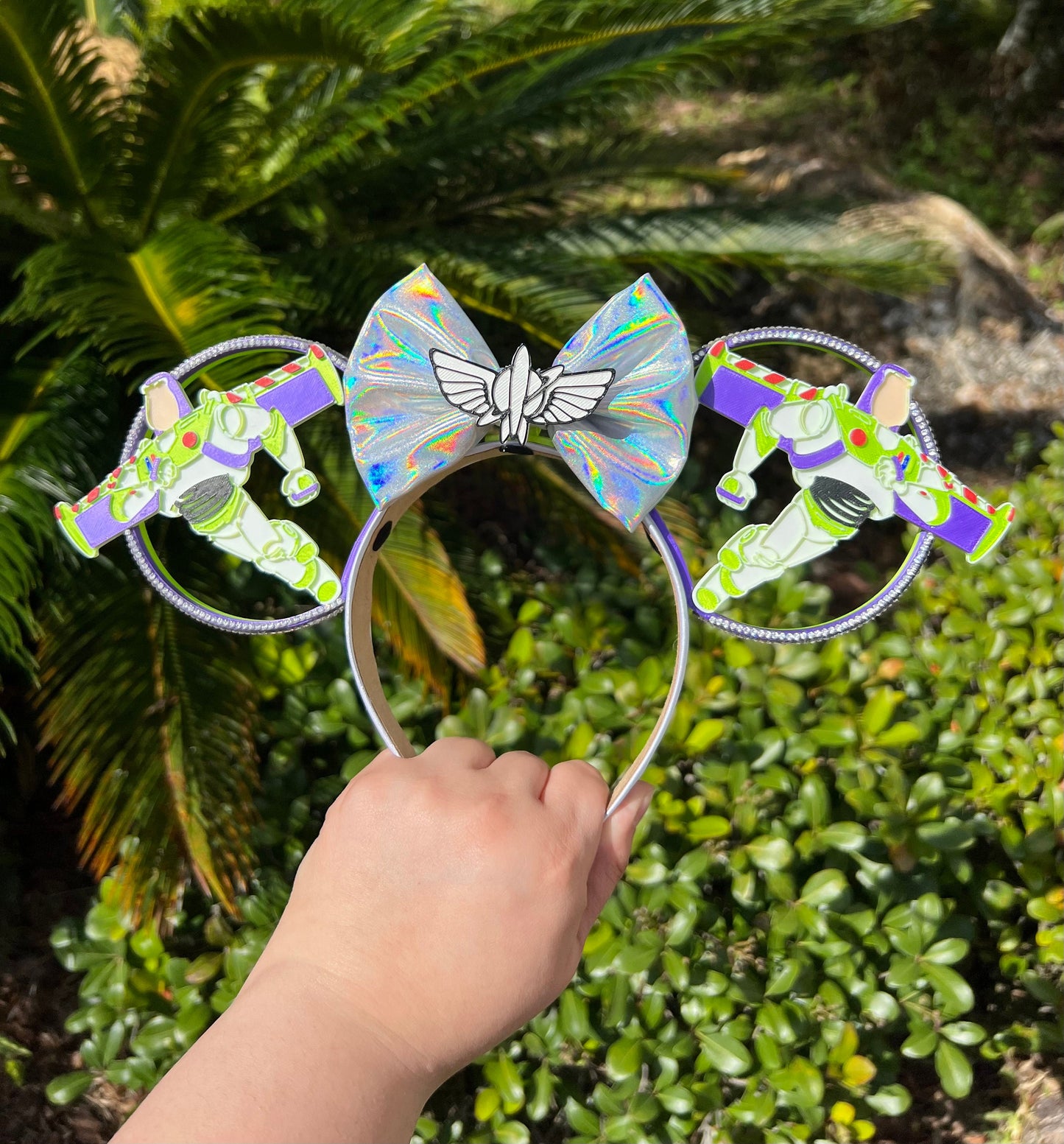 Fly to Infinity: Buzz Lightyear 3D Minnie Ears with Star Command Centerpiece & Whimsical Stellar Bow - Disney Toy Story Adventure || Deluxe