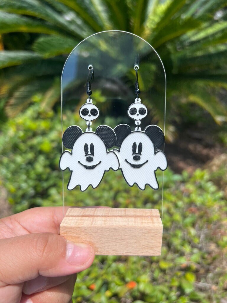 Mickey's Haunted Charm: 3D Ghost Mickey Earrings with Skull Dangle | Disney Halloween Jewelry