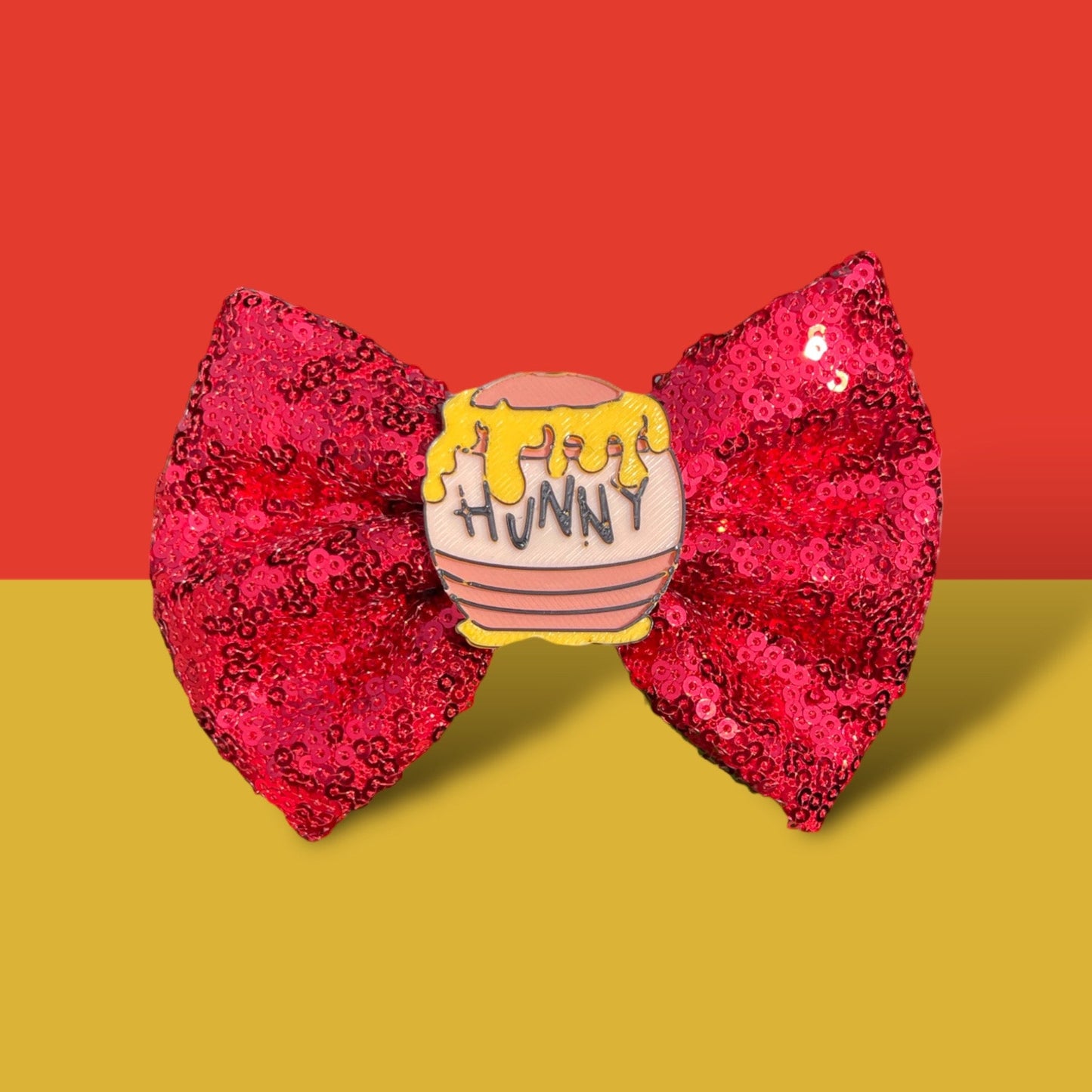 Disney Pooh Bear Hair Bow | Red Sequin Honey Pot Middle | Winnie the Pooh Inspired Hair Accessory