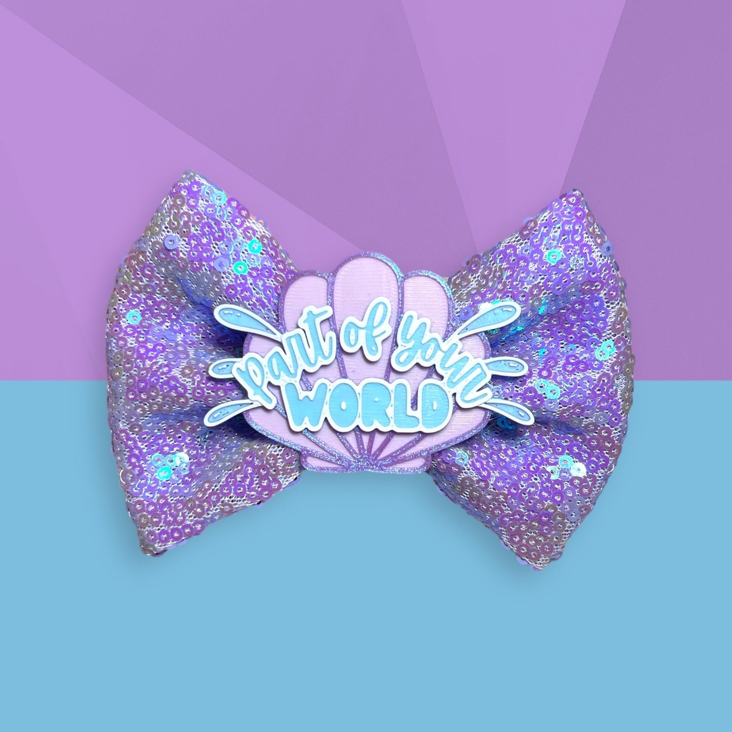 Iridescent Seas: Little Mermaid Sequin Bow with Part of Your World Shell | Disney Inspired | Handmade Hair Accessory
