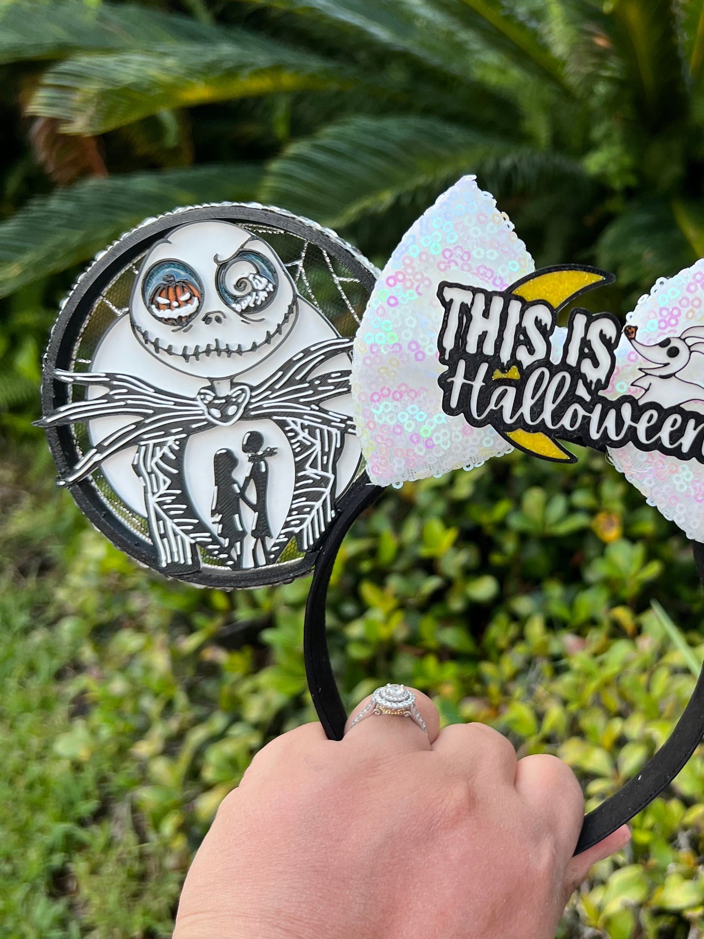 Jack Skellington 3D Minnie Ears with Iridescent Bow - Nightmare Before Christmas Halloween Disney Ears