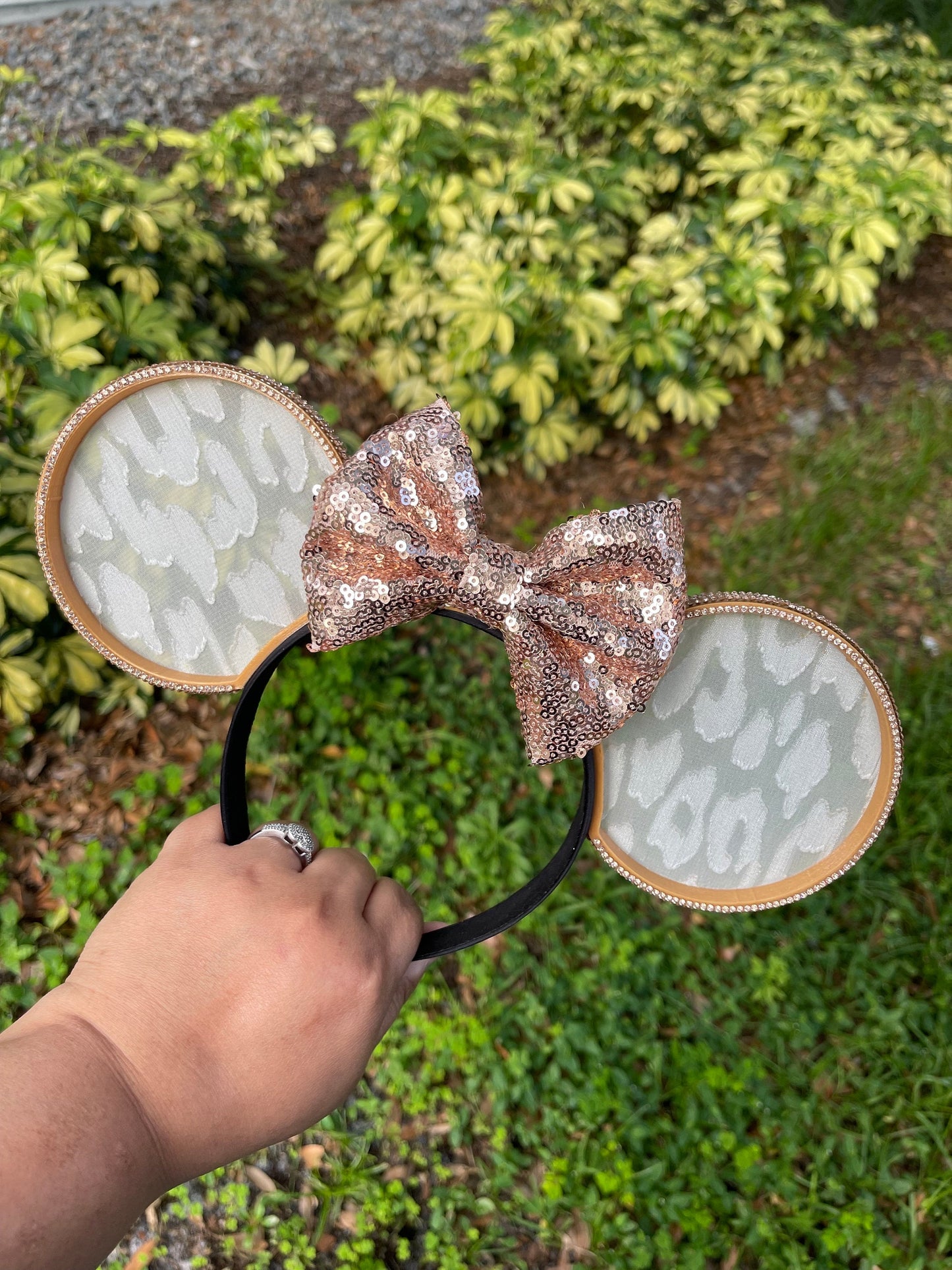 Minnie Champagne Safari Ears - Animal Kingdom Ears - Handcrafted Disney Accessory