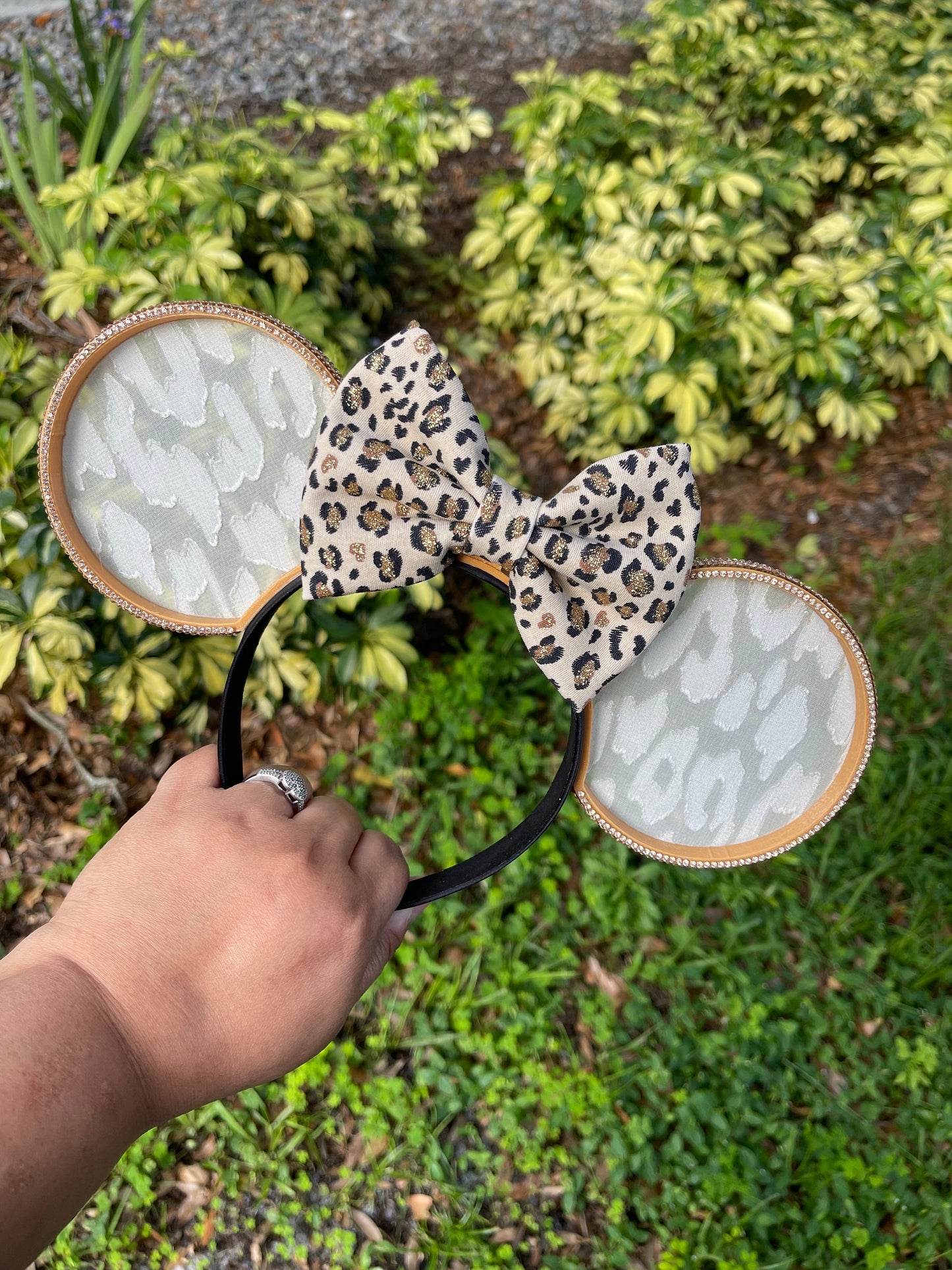 Minnie Champagne Safari Ears - Animal Kingdom Ears - Handcrafted Disney Accessory