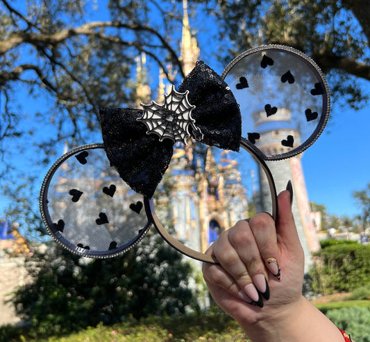 Black Hearts and Cobwebs: Pastel Goth Minnie Ears - Handcrafted Disney Accessory
