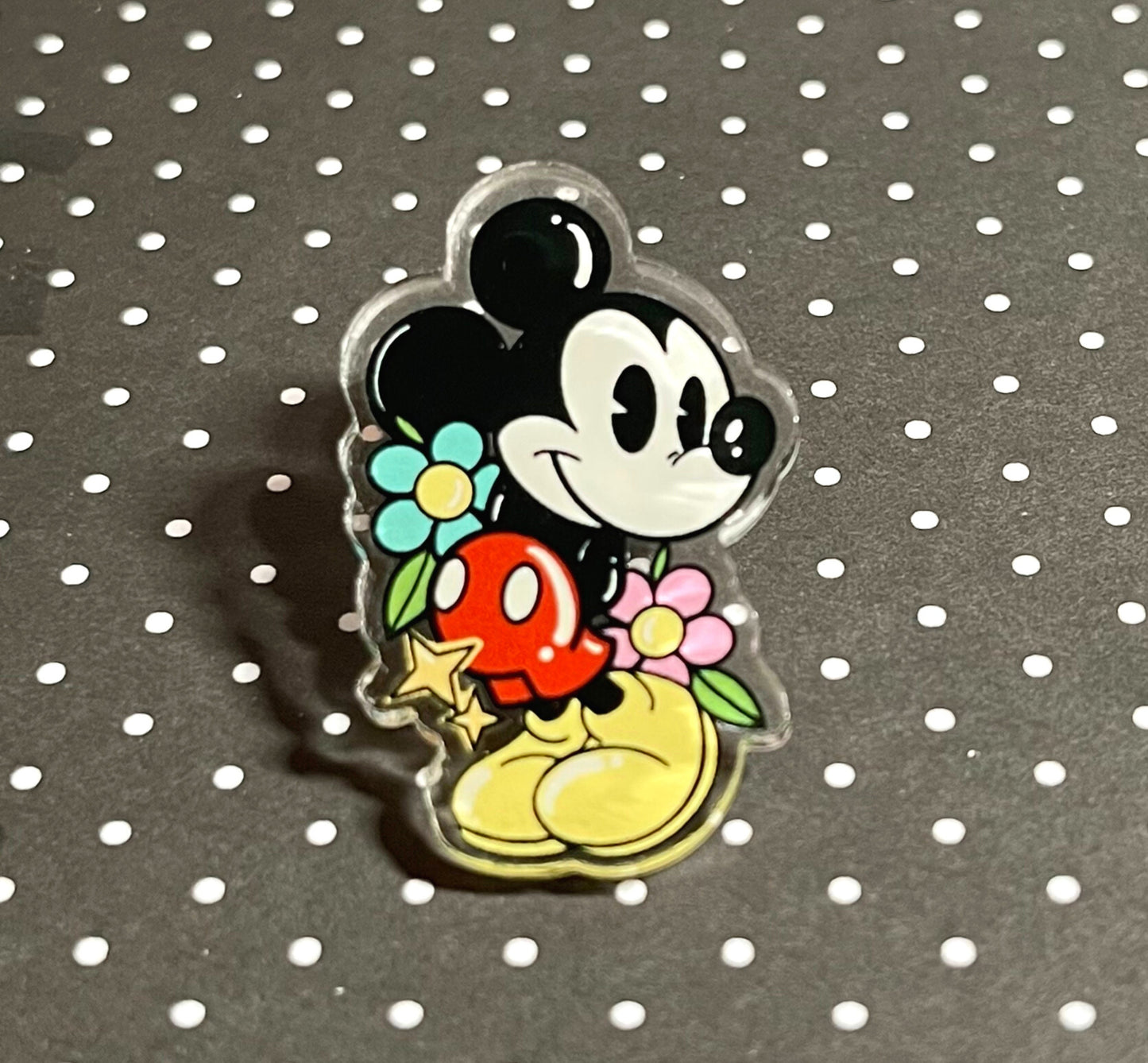 Disney Mickey & Flowers Kawaii Tattoo Acrylic Pin || Disney Pin || Vinyl Sticker || Mickey Pin || Minnie Pin ||