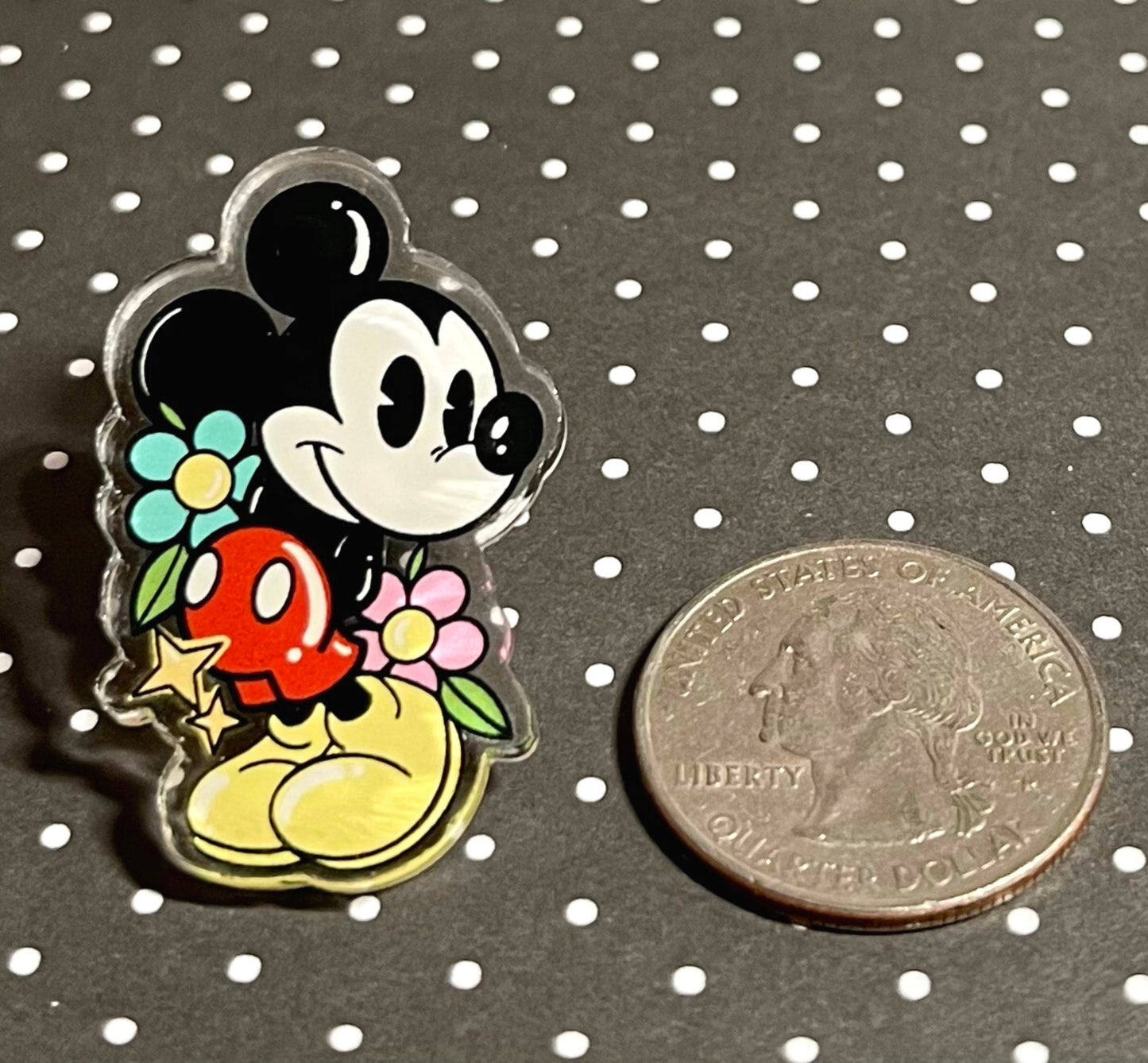 Disney Mickey & Flowers Kawaii Tattoo Acrylic Pin || Disney Pin || Vinyl Sticker || Mickey Pin || Minnie Pin ||