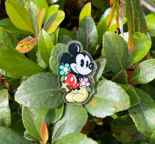 Disney Mickey & Flowers Kawaii Tattoo Acrylic Pin || Disney Pin || Vinyl Sticker || Mickey Pin || Minnie Pin ||