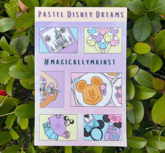 Pastel Disney Dreams Sticker Sheet | Planner Decorations for Disney Enthusiasts | Disney-Inspired Stickers