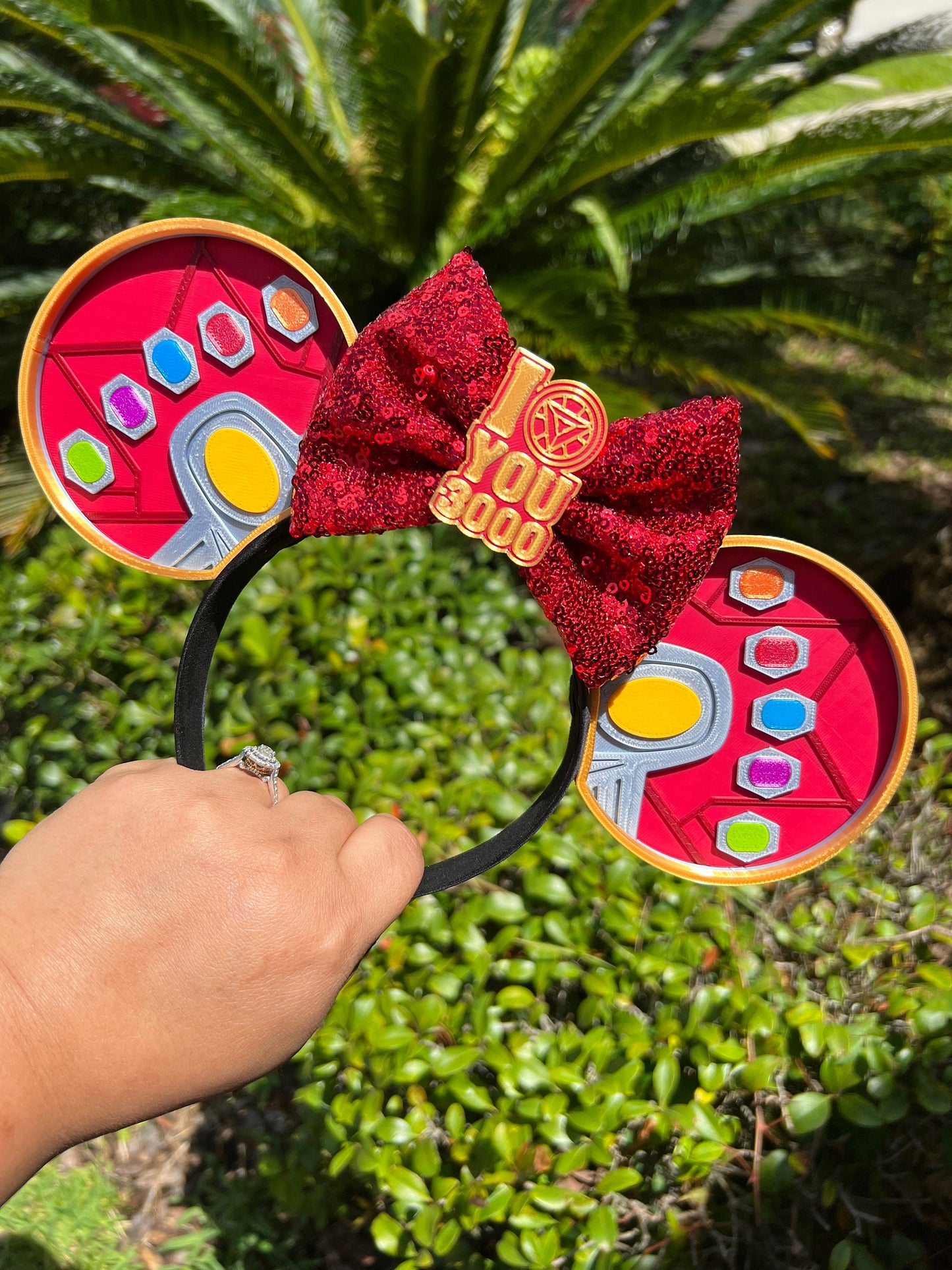 Iron Man Infinity Gauntlet Marvel Minnie Ears with Red Bow - 'I Love You 3000' - 3D Printed Minnie Ears