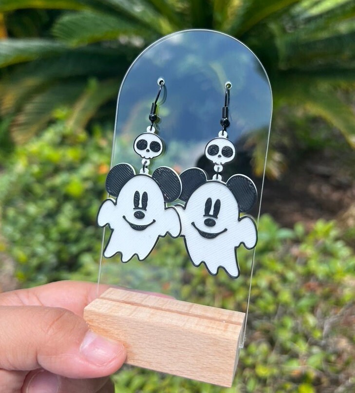Mickey's Haunted Charm: 3D Ghost Mickey Earrings with Skull Dangle | Disney Halloween Jewelry