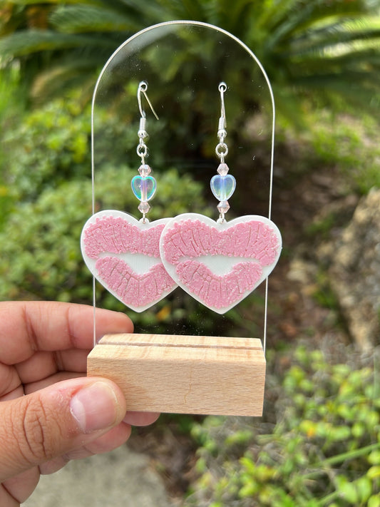 Romantic Kisses: 3D Printed Pastel Pink Heart Kiss Earrings | Unique Handcrafted Jewelry
