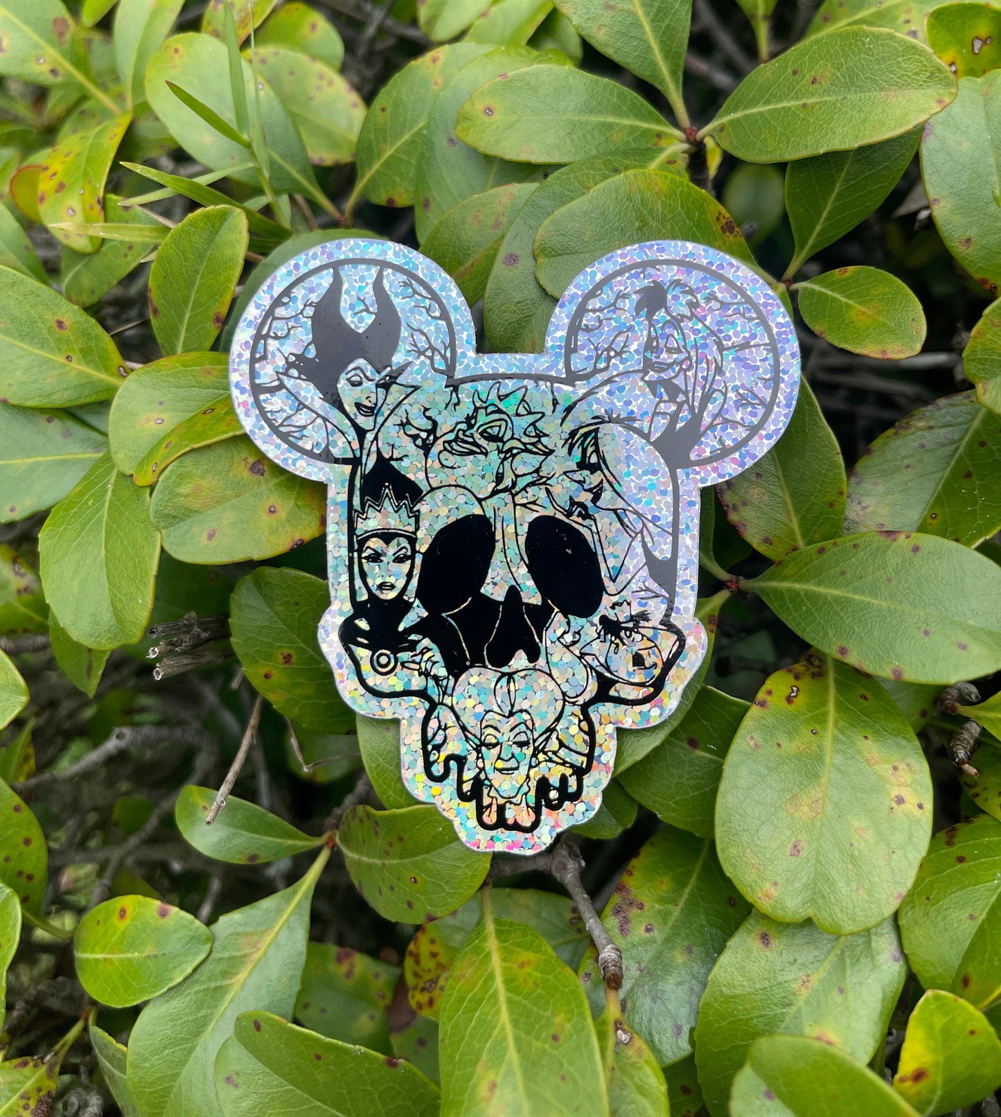 Enchanting Darkness: Disney Female Villains Skull Glitter Sticker - Maleficent, Ursula, Evil Queen