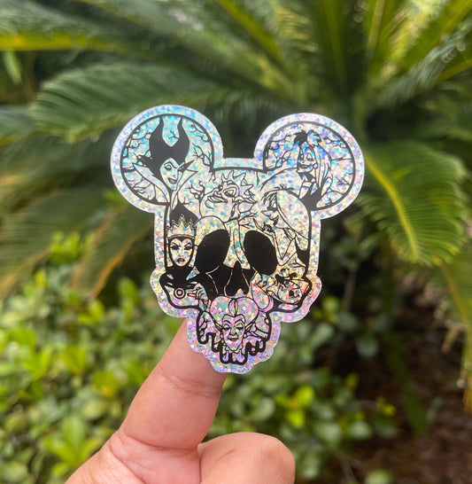 Enchanting Darkness: Disney Female Villains Skull Glitter Sticker - Maleficent, Ursula, Evil Queen