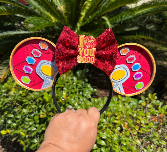 Iron Man Infinity Gauntlet Marvel Minnie Ears with Red Bow - 'I Love You 3000' - 3D Printed Minnie Ears