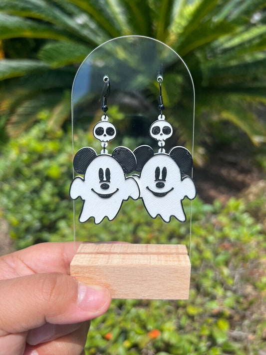Mickey's Haunted Charm: 3D Ghost Mickey Earrings with Skull Dangle | Disney Halloween Jewelry