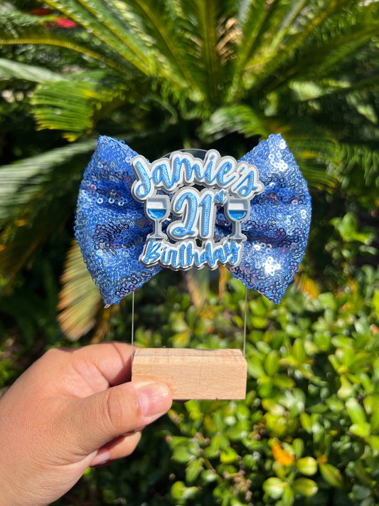 Personalized Birthday Sequin Bow with Customizable Middle - Party Decoration