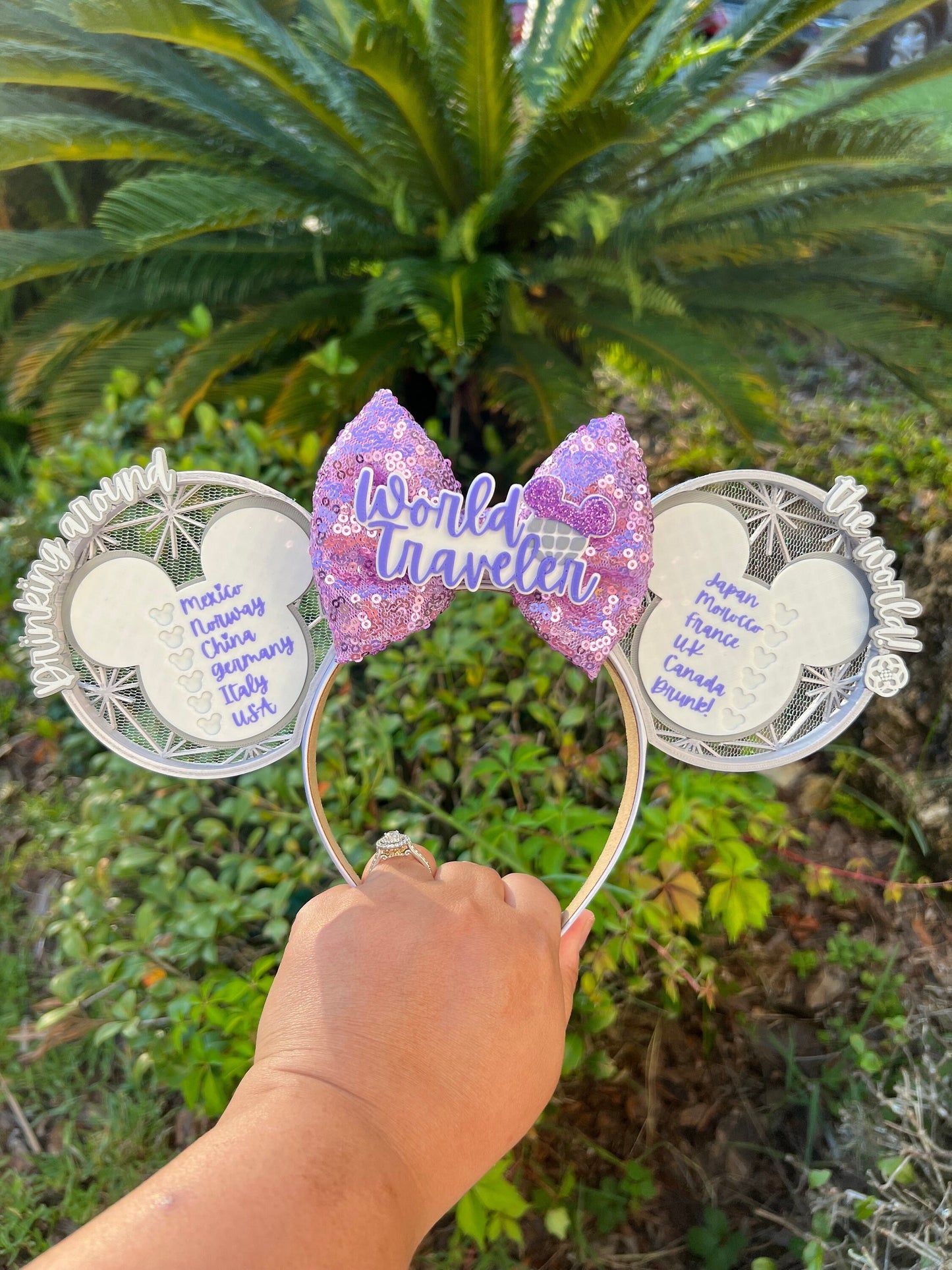 SNACKING Around the World Checklist Custom Minnie Ear | Personalized Mickey Mouse Ears || Matching Earrings Available