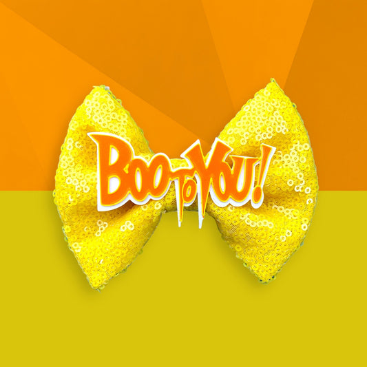 MNSSHP Boo To You! Yellow Hair Bow with Alligator Clip | Halloween Hair Bow | Disney Inspired | Handmade Hair Accessory