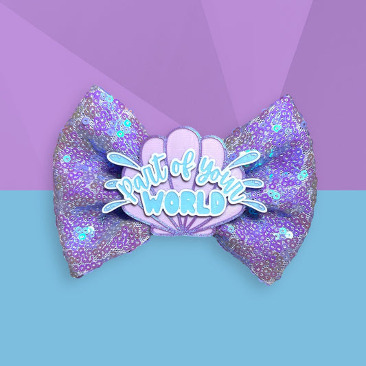 Iridescent Seas: Little Mermaid Sequin Bow with Part of Your World Shell | Disney Inspired | Handmade Hair Accessory