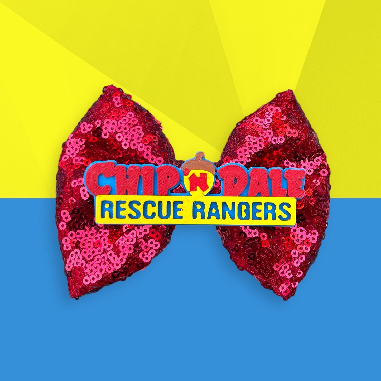 Chip 'n' Dale RR: Red Sequin Hair Bow with Logo Center | Disney Inspired | Handmade Hair Accessory