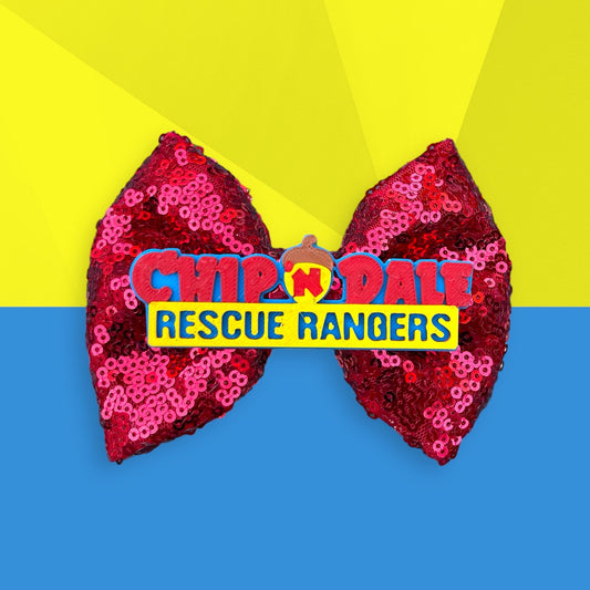 Chip 'n' Dale RR: Red Sequin Hair Bow with Logo Center | Disney Inspired | Handmade Hair Accessory