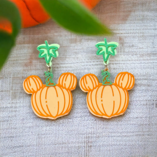 Pastel Mickey Pumpkin Drop Earrings | Disney Halloween Jewelry | Lightweight 3D Printed PLA | Hypo-Allergenic Backings