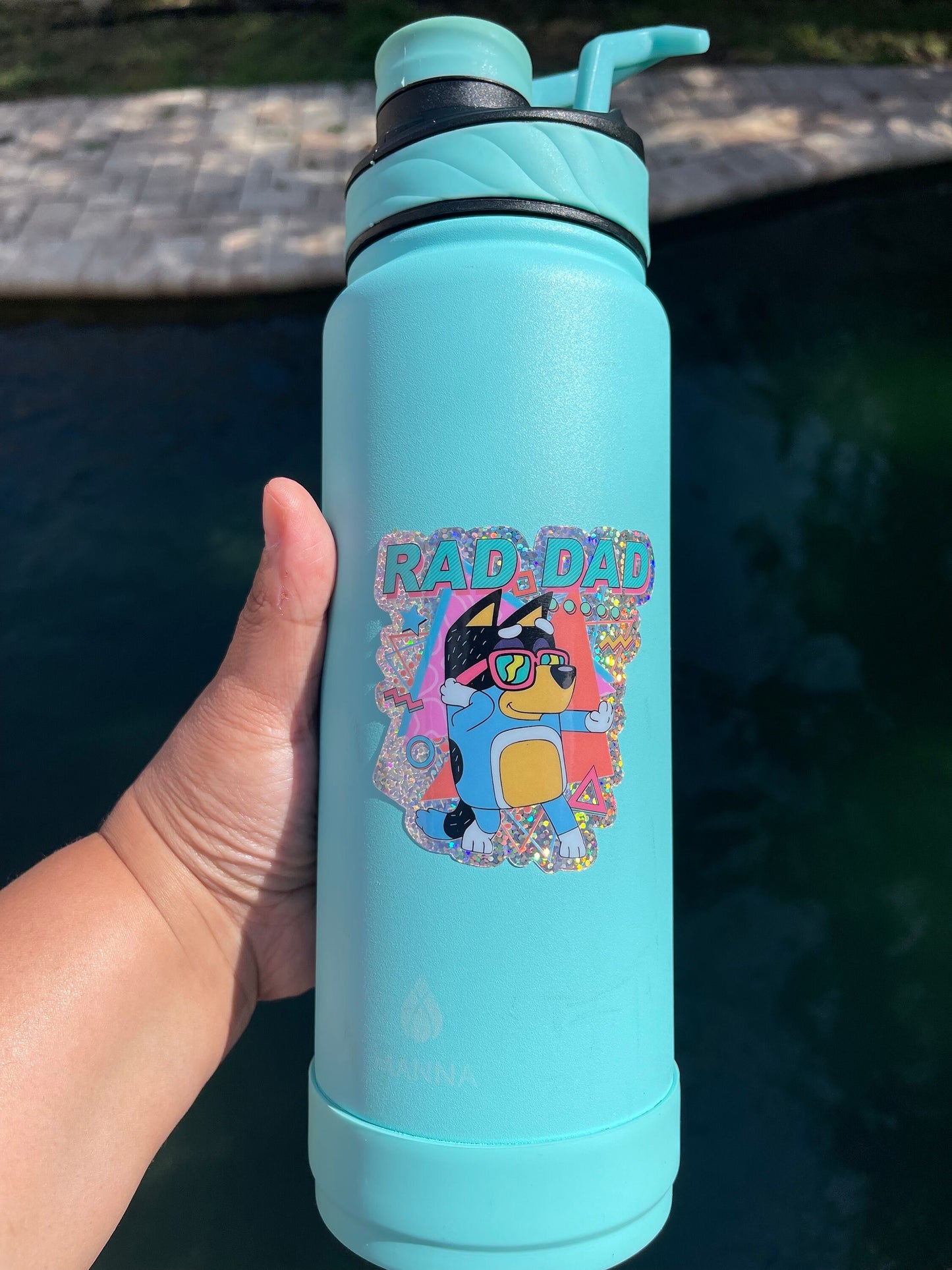 Rad Dad Bluey Bandit Glitter Sticker | Father's Day Gift | Retro Colorful Decal | Dancing Bluey’s Dad Bandit | Fun Dad Gift