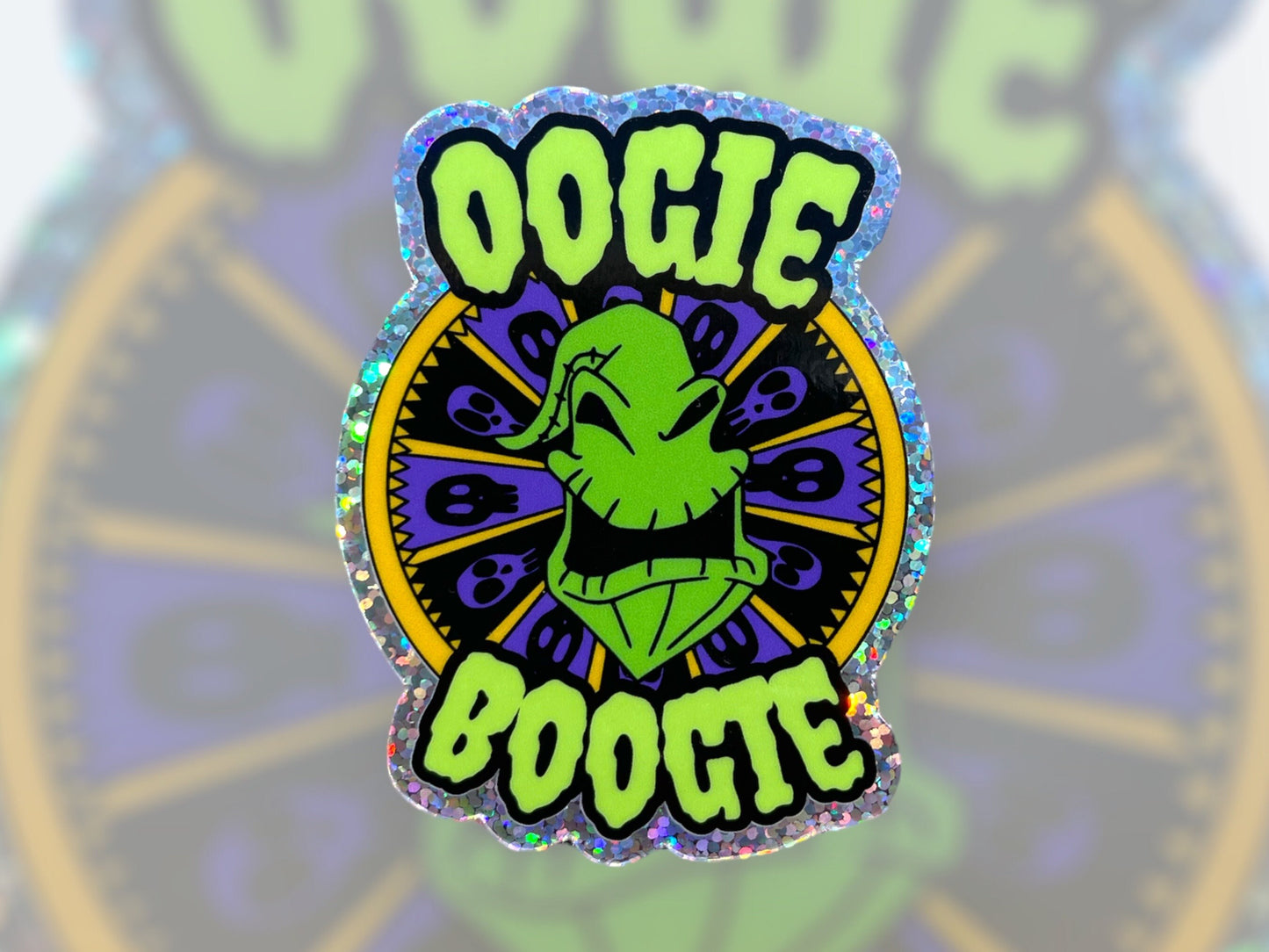 Oogie Boogie Wheel of Misfortune Sticker | Nightmare Before Christmas Decal | Vibrant Disney Villain Art | Green Dripping Lettering Design