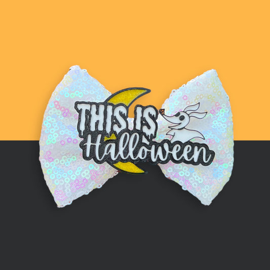 Nightmare Before Christmas Hair Bow - 'This is Halloween' Iridescent White Bow with Zero - Disney Halloween Accessory -  Hair Accessory