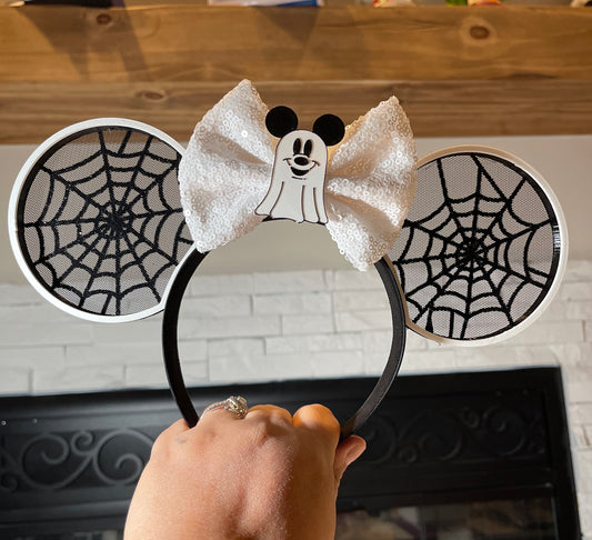 Ghost Mickey Halloween Minnie Ears with Spiderweb Design | Limited Edition | Disney-Inspired | Minnie Ears