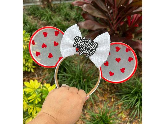 Valentine Red Hearts Minnie Ears: Hearts Flapting Minnie Ears - Handcrafted Disney Accessory
