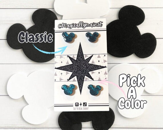 Customizable Glitter Mickey Stud Earrings - Choose Your Color for a Personal Touch