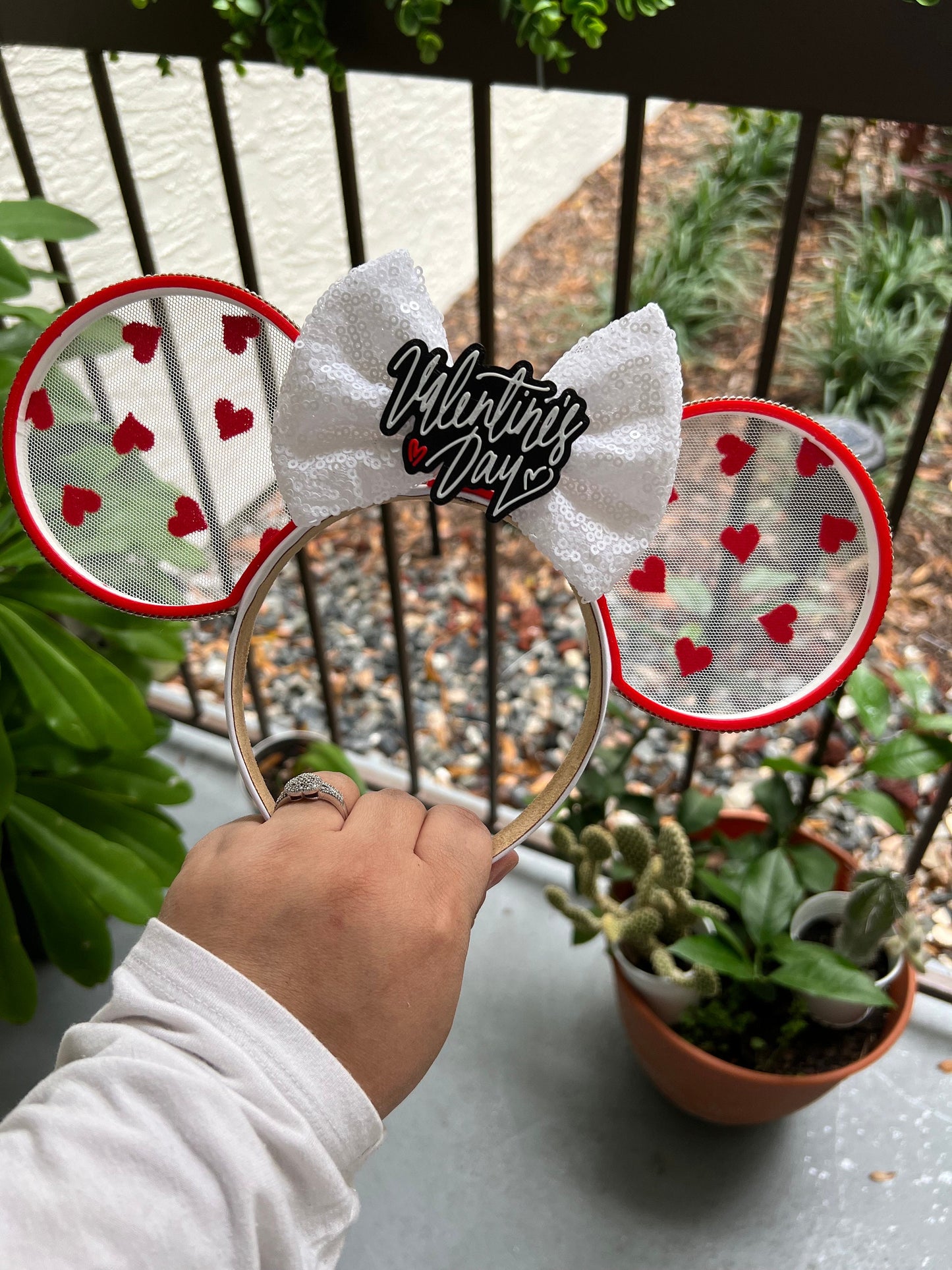 Valentine Red Hearts Minnie Ears: Hearts Flapting Minnie Ears - Handcrafted Disney Accessory
