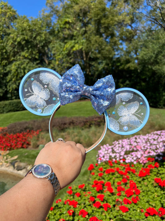Blue Butterfly Fantasy Minnie Ears with Sparkling Sequin Bow - Enchanted Disney Headband