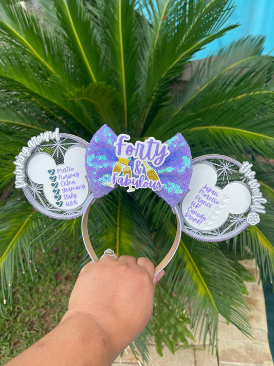 Epcot Drinking Around the World Checklist CUSTOM Minnie Ear | Personalized Mickey Mouse Ears || Matching Earrings Available