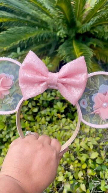 Pink Floral Fantasy Minnie Ears - Blooming Sheer Bow Design ||  Deluxe